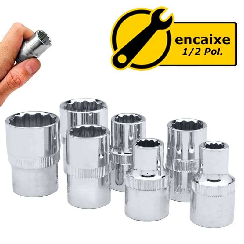 Soquete Estriado Para Chave Catraca Aço Cromo Vanádio Torque Encaixe 1/Pol. 08 - 32mm Profissional