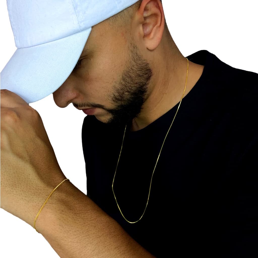 Corrente masculina + pulseira banhado a ouro 18K veneziana