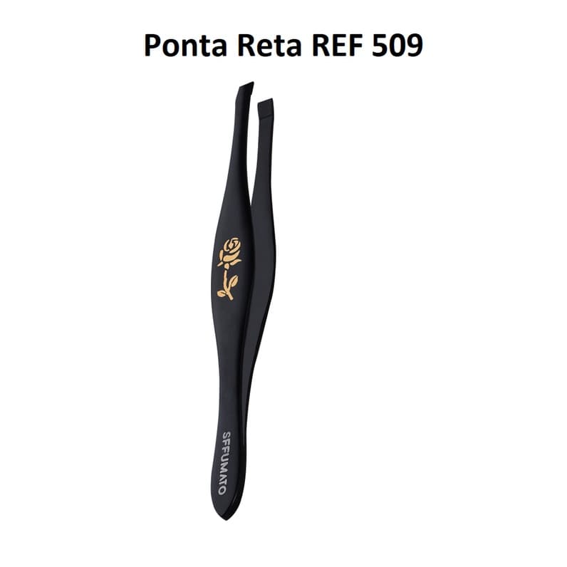 Pinça Profissional De Sobrancelhas Sffumato Preta PONTA RETA Aço Inoxidável Ref 509