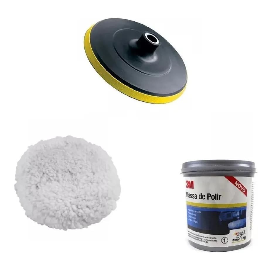 Kit Polimento P/ Esmerilhadeira Disco Boina Massa Polir 3M Pro