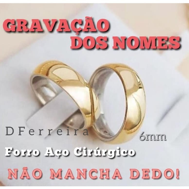 ALIANÇAS MOEDAS (par) 6mm FORRO AÇO CIRÚRGICO