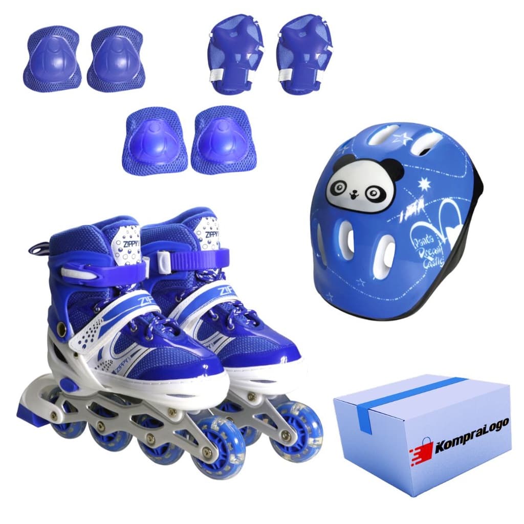 Patins Infantil Menino Azul Zippy Barato Kit Proteção Led