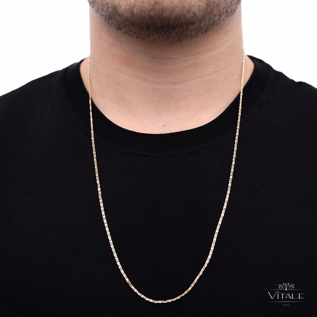 Corrente Masculina Fina Piastrine 70cm/2mm Banhado a Ouro 18k