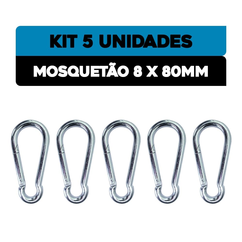 KIT 5 MOSQUETÃO 8 X 80mm