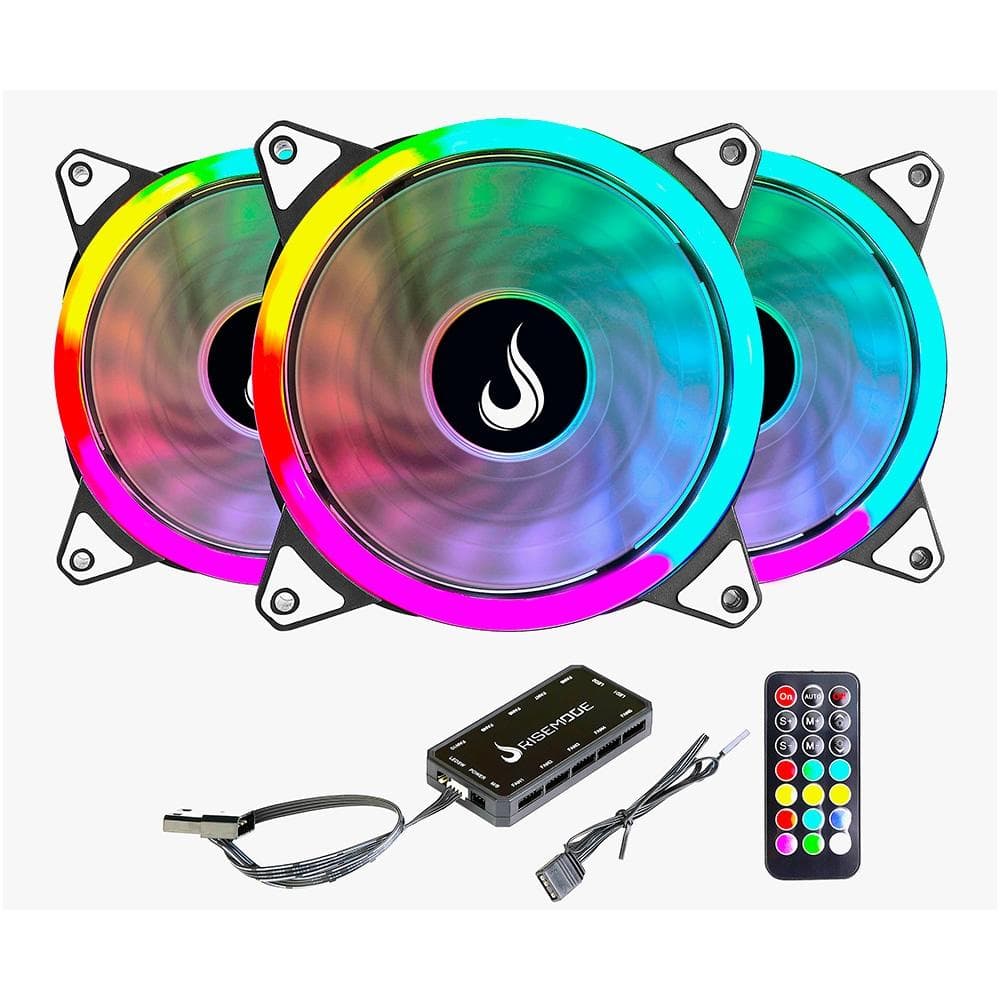 Kit Cooler Fan Rise Mode Energy 3Uni ARGB Preto FN-02-RGB-5V