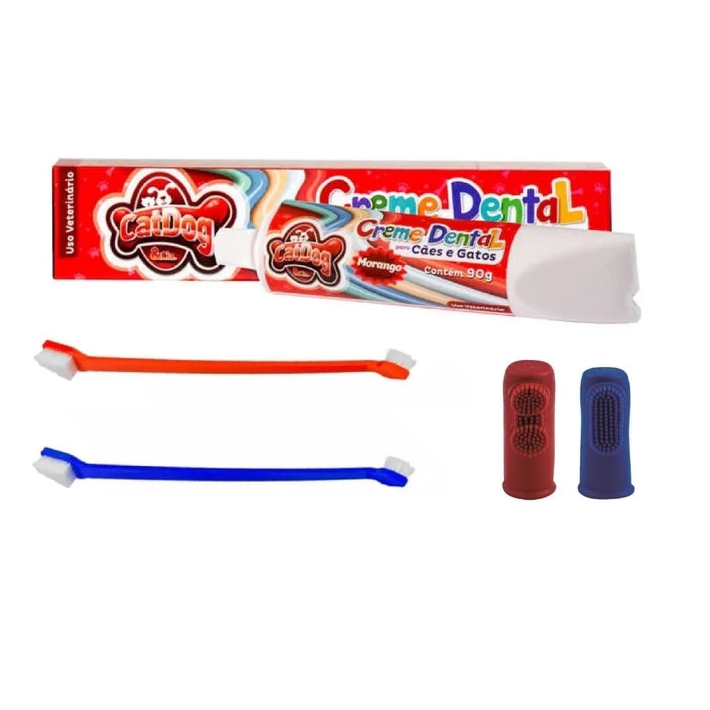 Escova de Dente Pasta Creme Dental Higiene Cachorro Gato