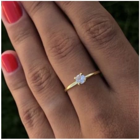 Anel Solitário Feminino Folheado a Ouro 18k ou Prata com Pedra de Zircônia
