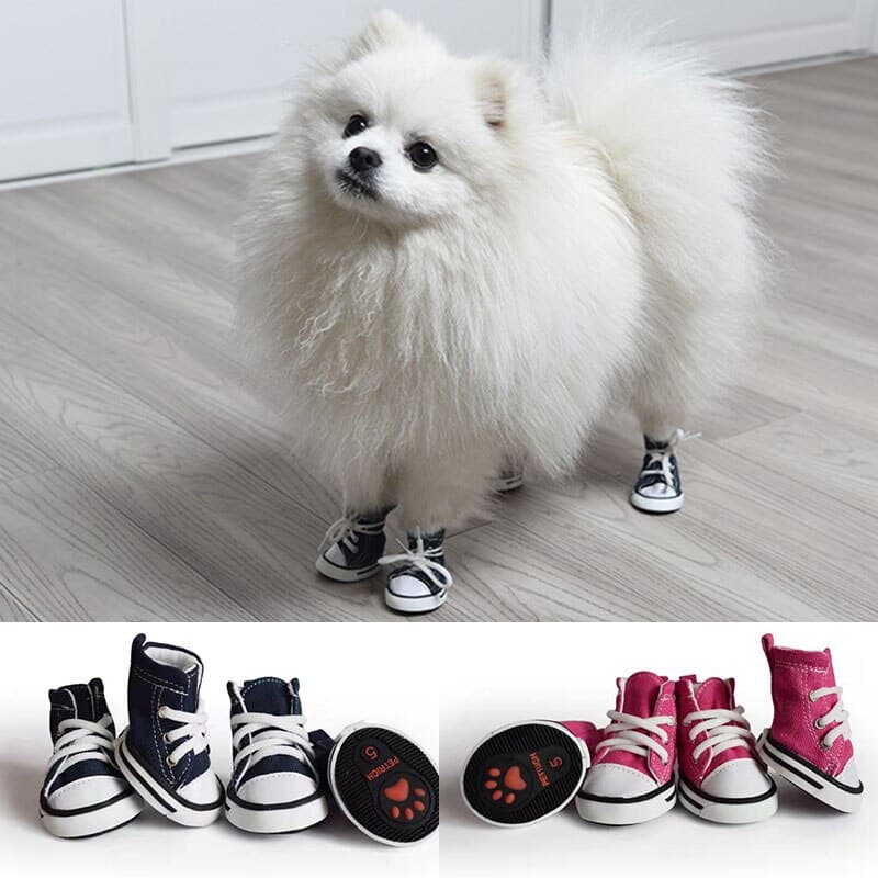 4 Pcs Anti-skidding Denim Canvas Dog Shoes Pet Shoes Waterproof Sneakers Breathable Booties Outdoor Dog Shoes