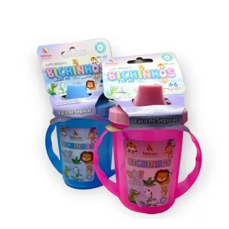 COPO INFANTIL COM ALÇAS ESTAMPA BICHINOS ÁGUA E SUCOS 320ML