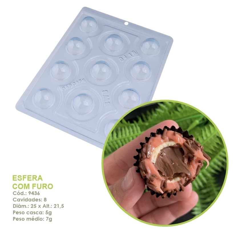 Forma Bwb Esfera Com Furo 3 Partes C/ Silicone 7G Cod-9436 Doces Finos  (Bwb Especial)