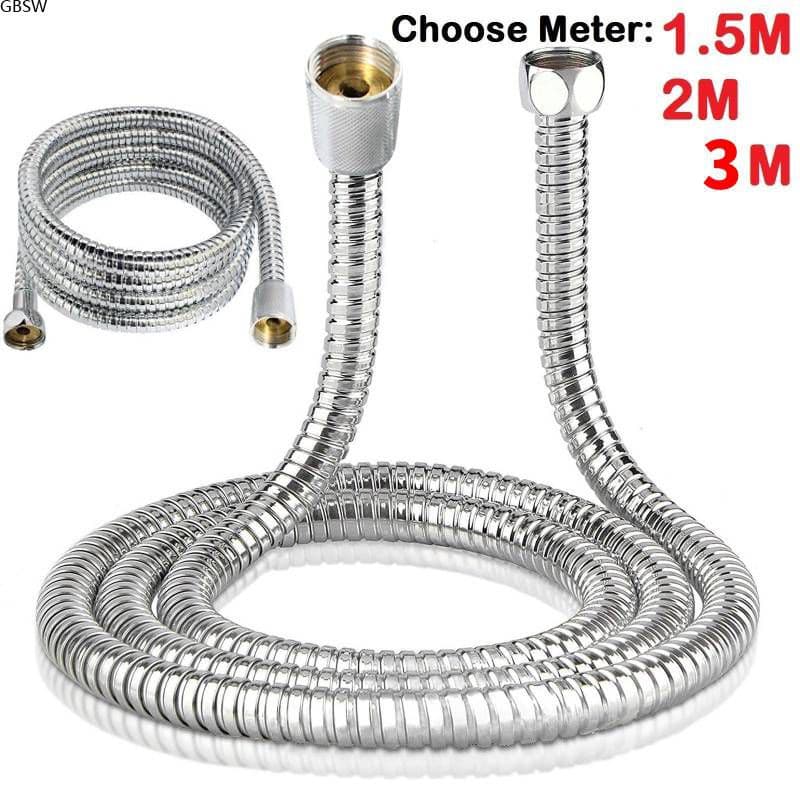 [IN STOCK] 1.5 /2M /3M Banheiro Banho de Chuveiro Cabeça Mangueira Flexível de Aço Inoxidável arruelas Mangueira de Tubulação de Água de Spray de Mão Bidé Definir acessório Do Banheiro