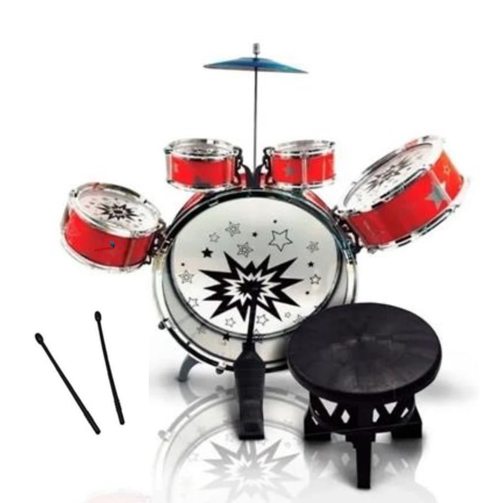 Mini bateria infantil completa com banquinho menino vermelho