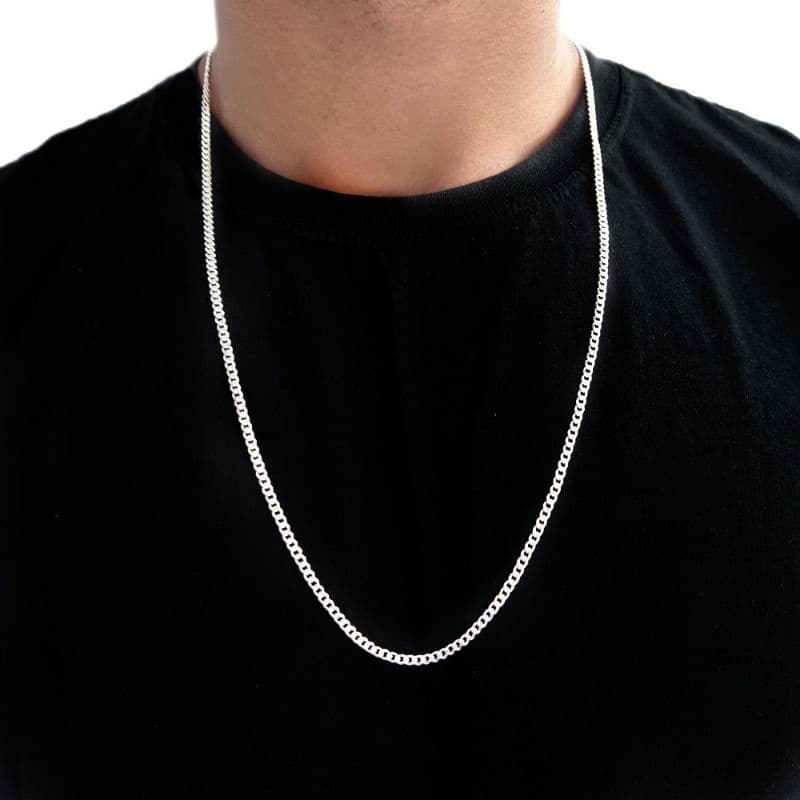 Corrente Correntinha Masculina Fina Grumet 2,5mm Banhado a Prata 925
