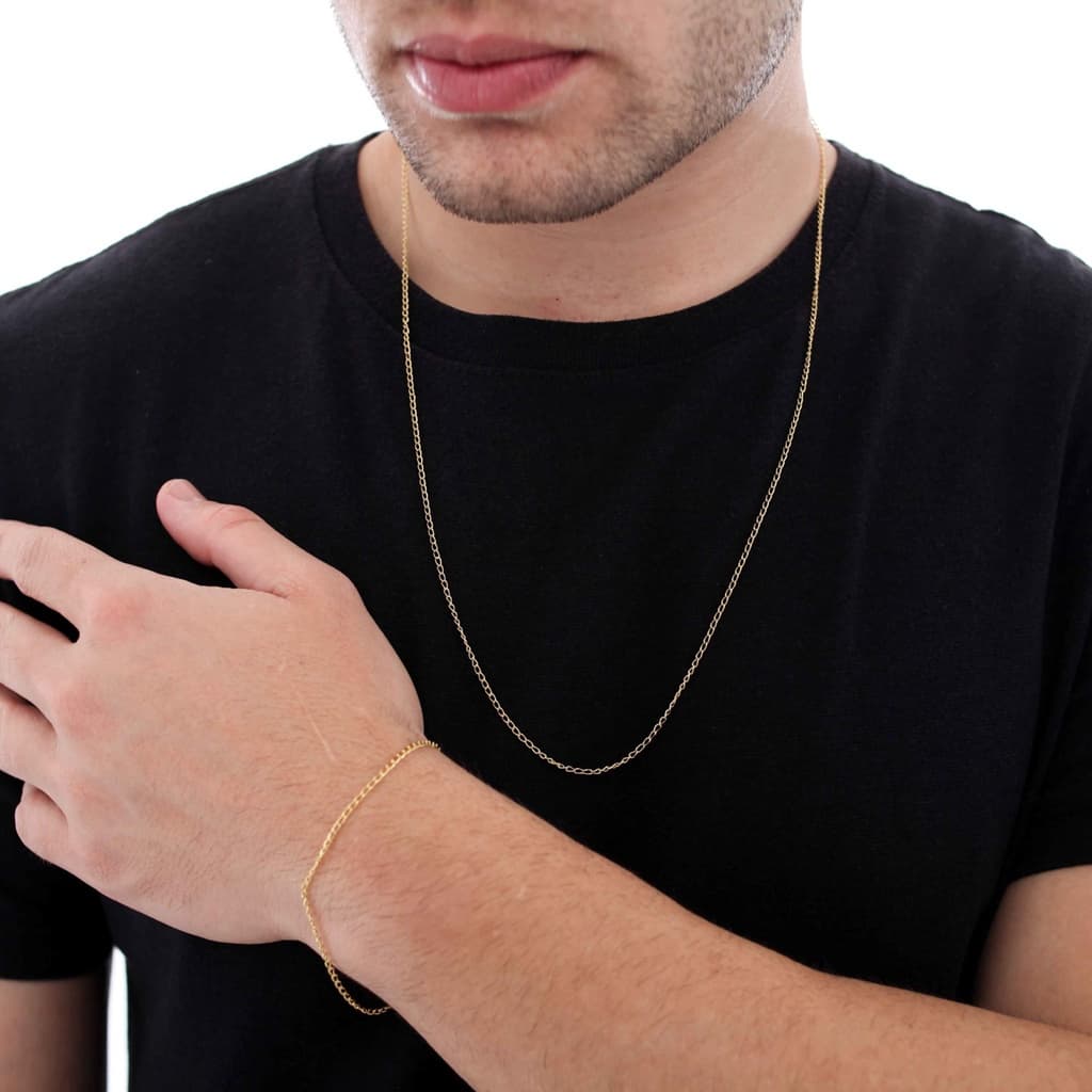 Kit Corrente e Pulseira Grume Masculina Banhado a Ouro 18k