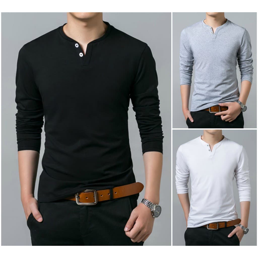 Camiseta Henley  Polo Masculina J Silver Slim Fit Manga Longa 2 Botões - Tecido confortável, encorpado e Respirável