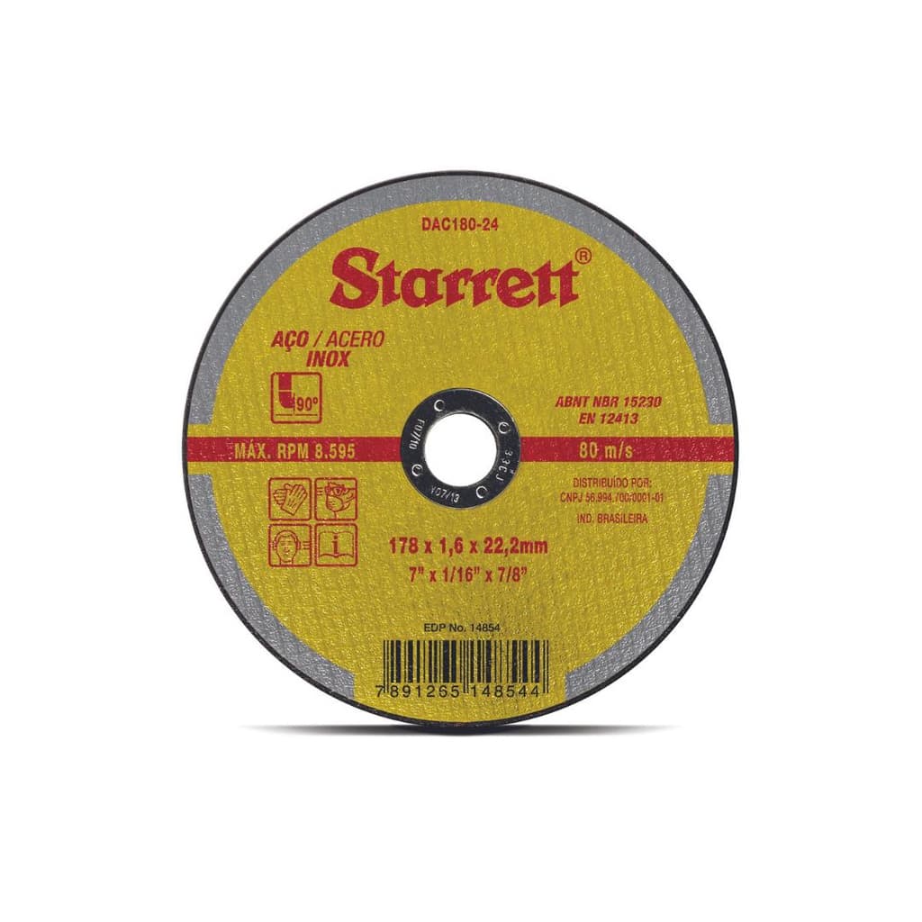 JOGO 5 Discos Abrasivos De Corte Starrett aço inox/carbono Dac180-24