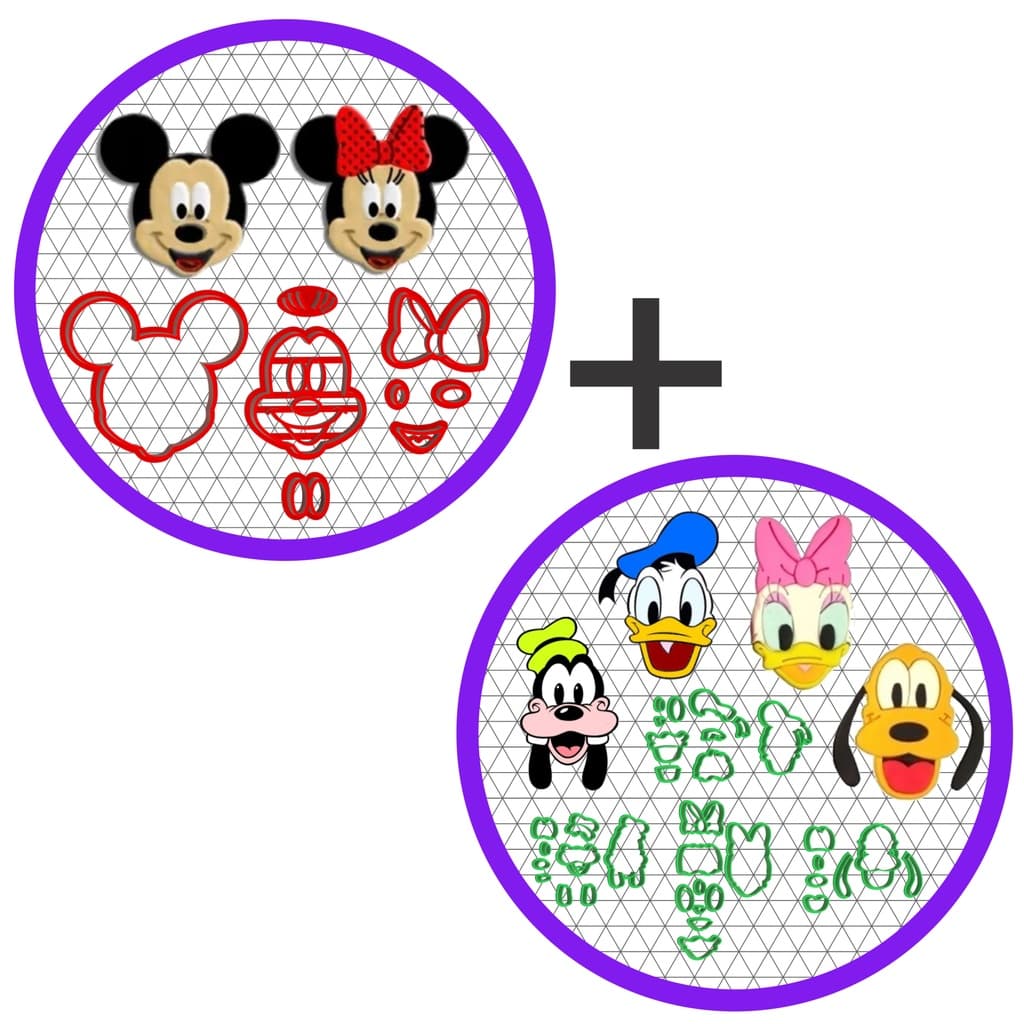 Mega Kit 6 Moldes Cortadores Turma do Mickey e Minnie 5 cm