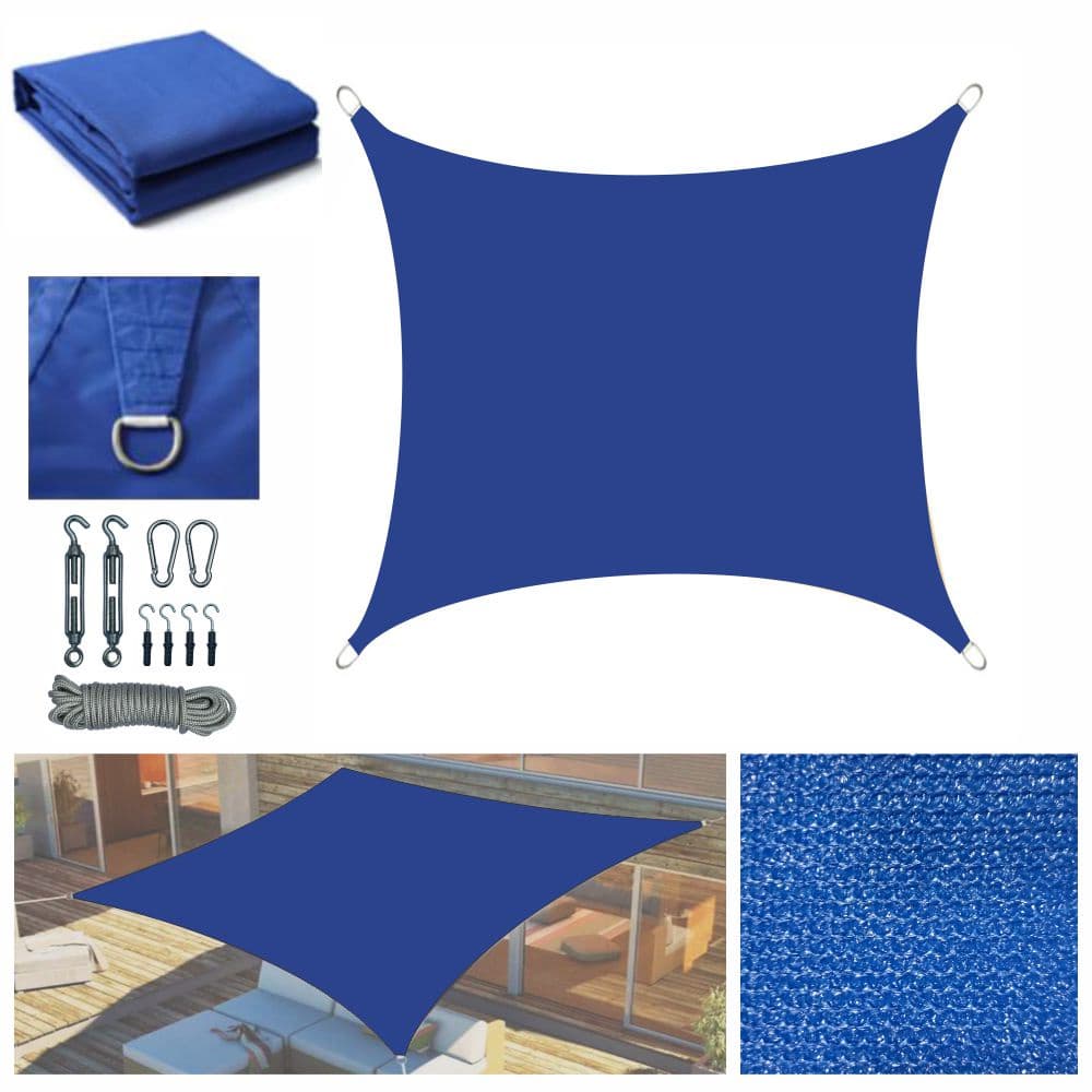 Tela Sombreamento Solar Shade 4x2m Azul Com Kit Instalacao Protecao Garagens Quintais Lazer