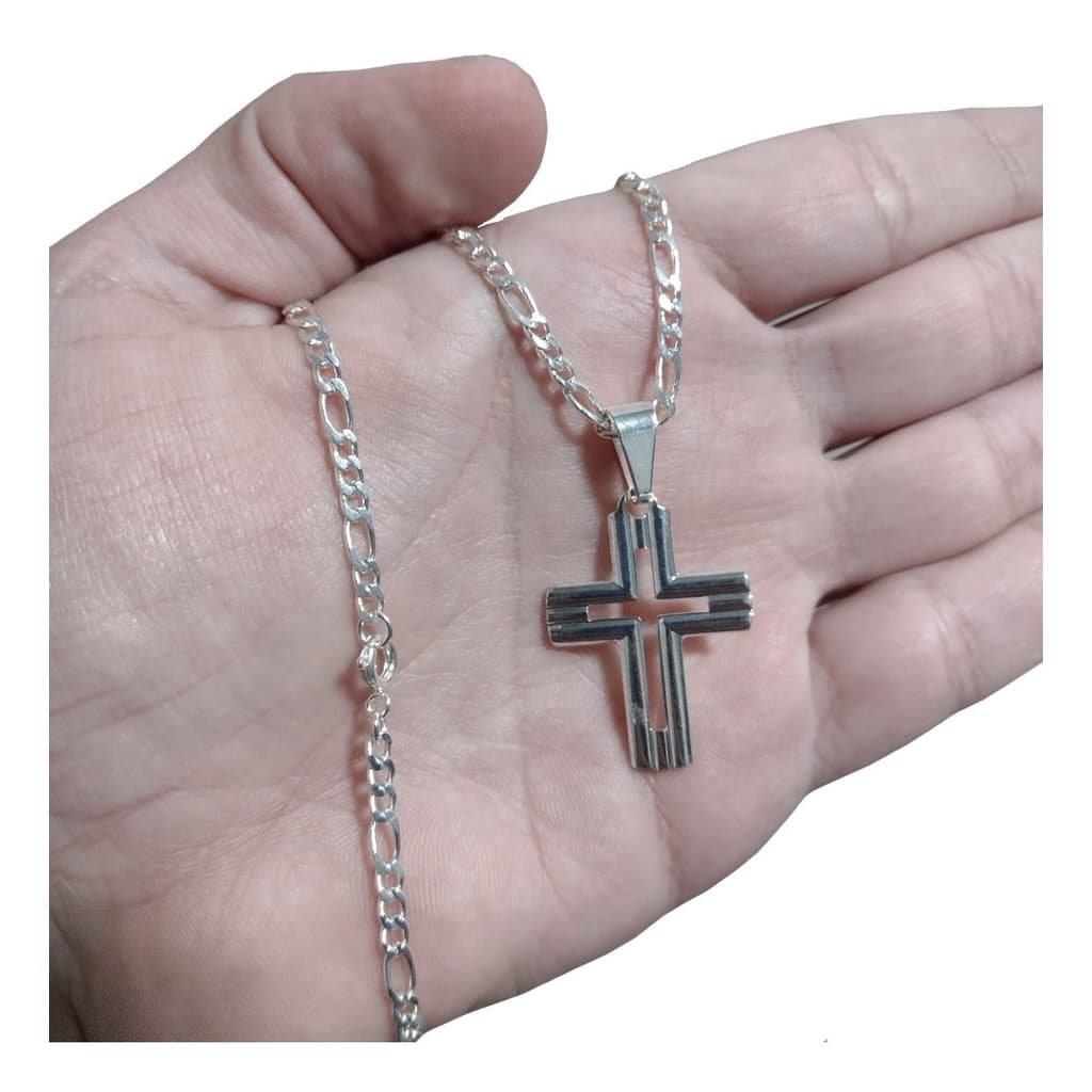 Correntinha Cordão Prata Folheada 70cm + Pingente Crucifixo