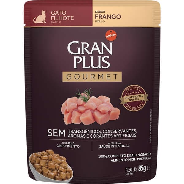 Ração Úmida GranPlus Gourmet Sachê Gatos Filhotes Frango 85g
