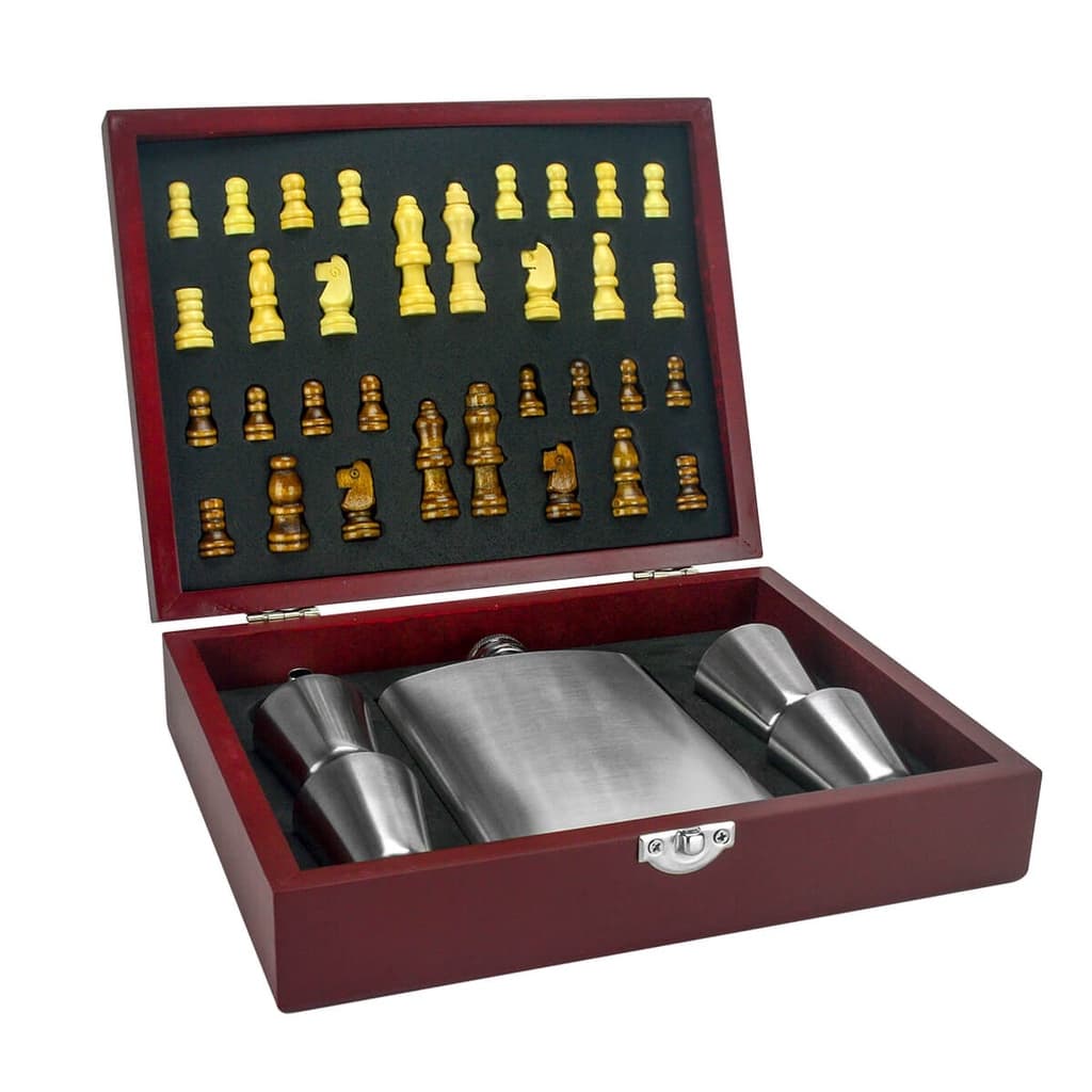 Jogo De Xadrez com Kit Cantil De Bolso 200ml 4 Copos e Funil