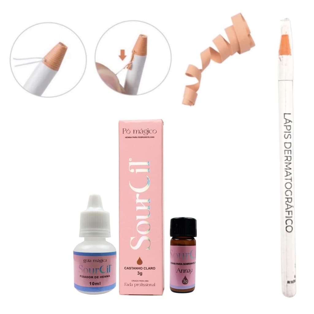Henna Sourcil Sobrancelha Po Magico Profissional e Lapis Dermatografico Branco Bella Femme