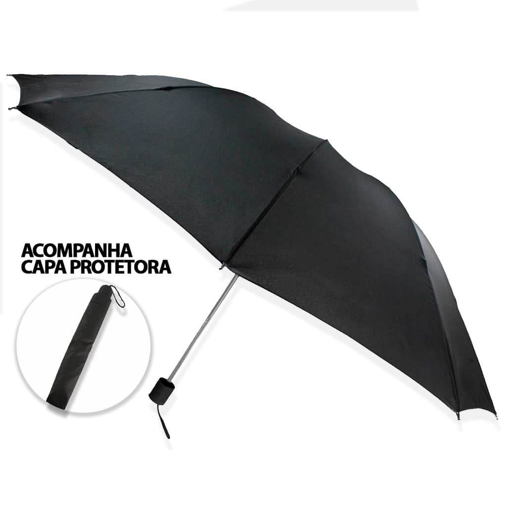 Guarda Chuva Sombrinha Compacto Preto Plástico Aço Inoxidável Oferta Pronta Entrega