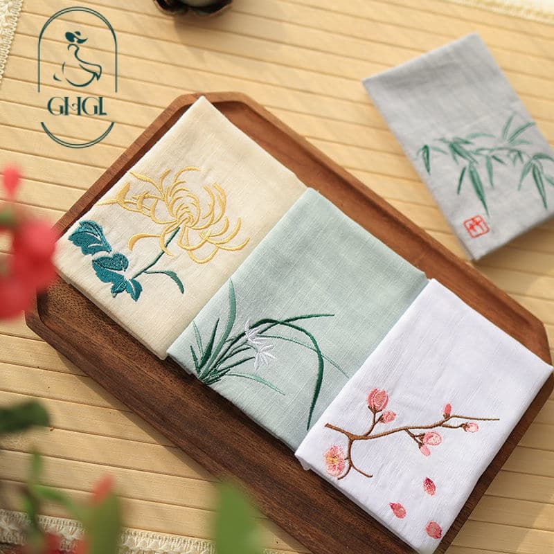 [GHGl]❤️Lenço Lenço Lenço❤️ de algodão puro feminino antigo bordado ameixa orquídea bambu crisântemo qu