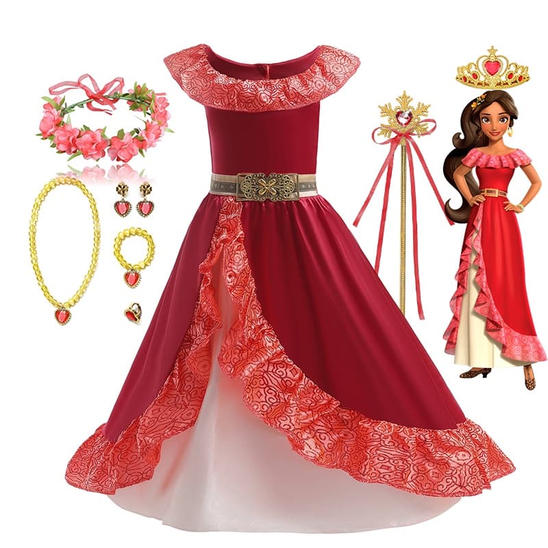 Meninas Elena Princesa Crianças Vestir Fantasia Sem Manga Deluxe Criança Cosplay Vestidos Vermelhos Festa Halloween Roupas