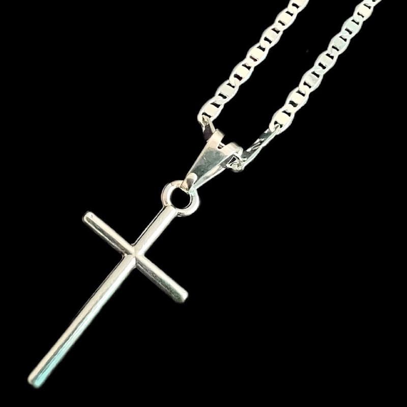 Correntinha Corrente Masculina Fina Piastrini Banhada A Prata 925 Cordão + Pingente Cruz 2mm