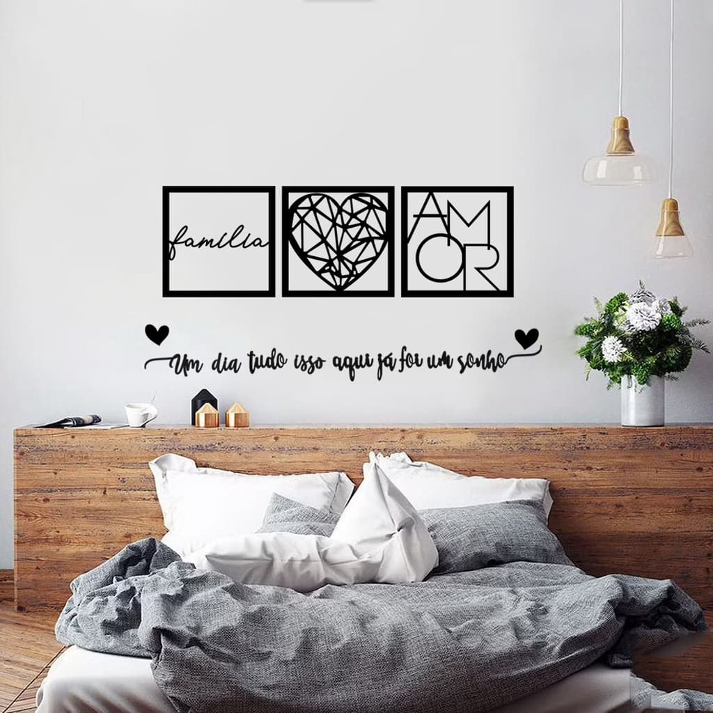 Kit Quadro Decorativos Sala Familia Amor Coração  + Frase um dia tudo isso aqui já foi um sonho  + 2 aplique coração