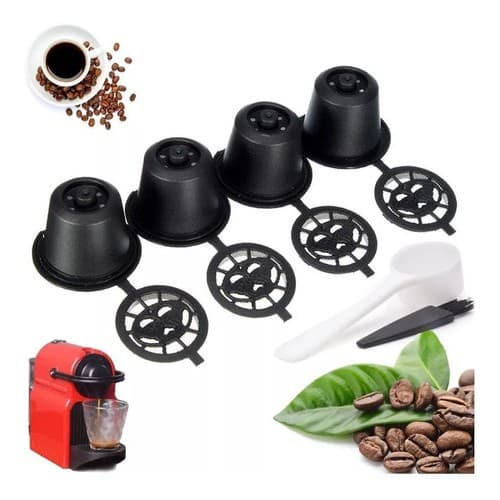 4 Cápsulas Reutilizáveis Para Cafeteira Nespresso Com Colher e Pincel