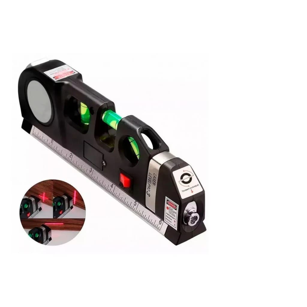 Nível Prumo Lazer Horizontal Vertical Cruz 3 Bolhas Trena