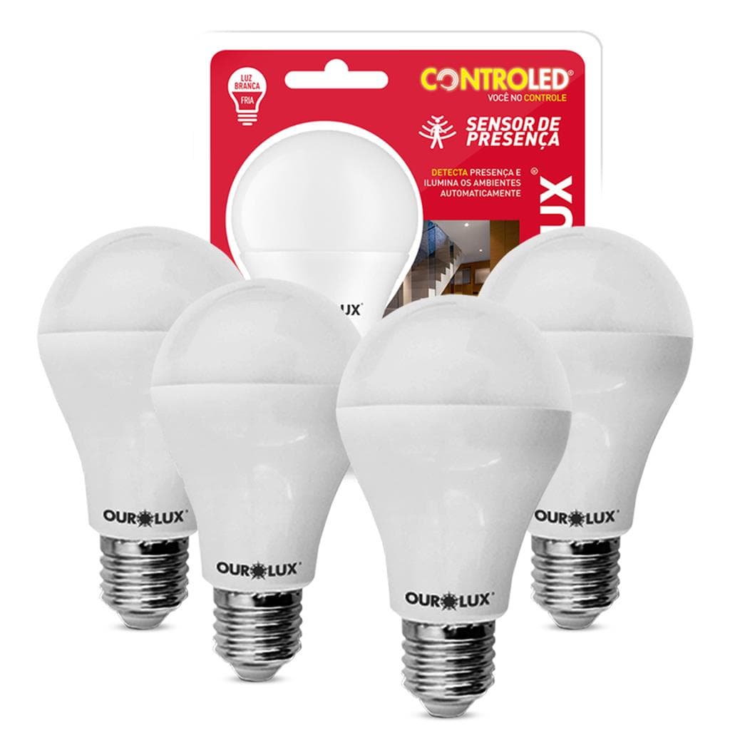 Kit 4 Lampadas Led Inteligente Sensor Presenca 9W E27 6500K