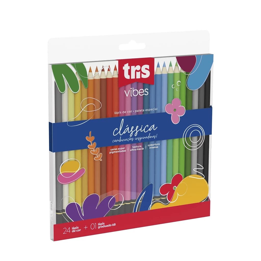 Lapis De Cor Vibes Tons Clássicos 24 Cores + 1 Lápis 6B Tris