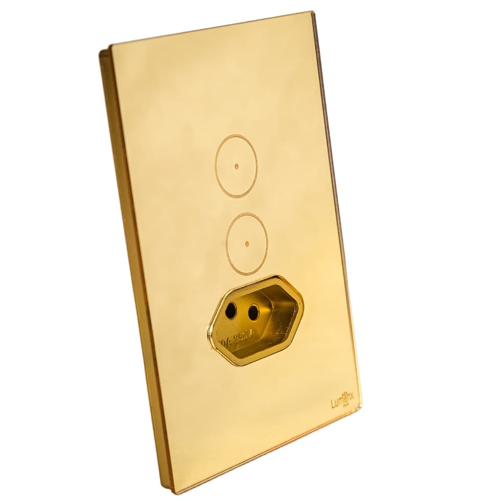 Interruptor touch 2 Dourado+Tomada Compatível Alexa e WI-FI
