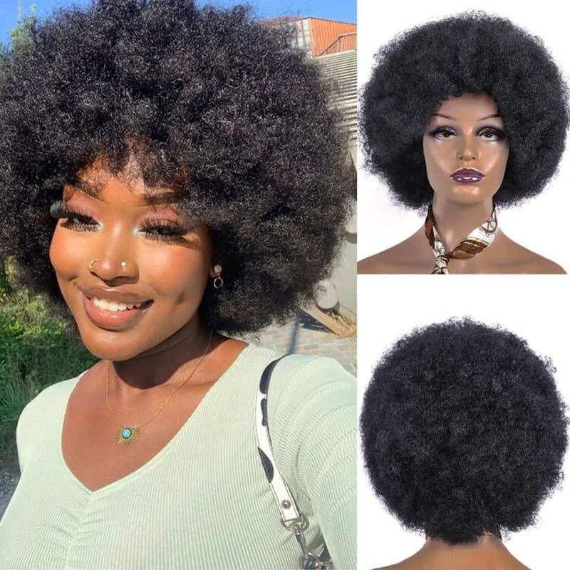 Peruca De Cabelo Curto Afro Kinky Enrolado Para Mulheres Pretas Sintética Africana E Macia Natural Olhando Alta Temperatura