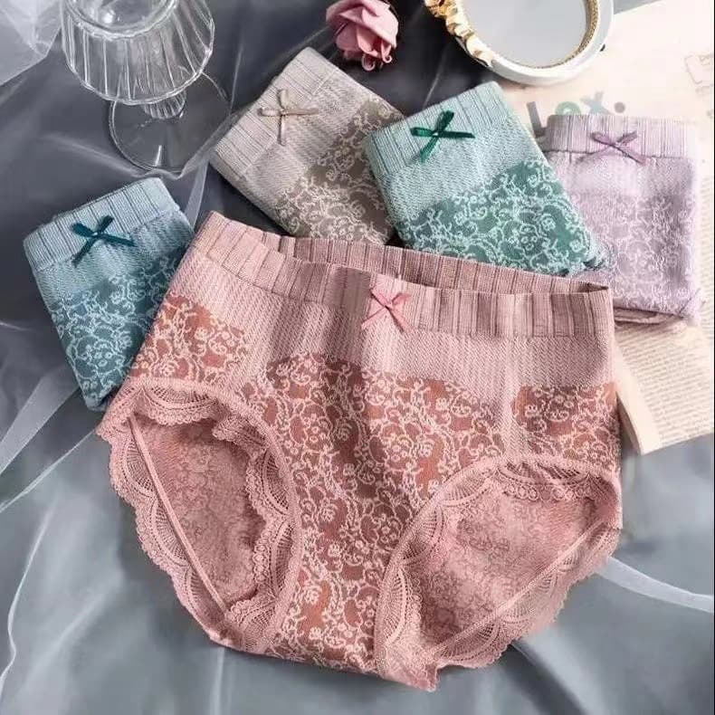 1/5Pcs Calcinha antibacteriano Sem Costura Renda Para As Mulheres De Cintura Média，Calcinha feminina