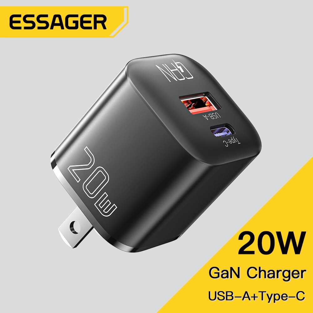 Essager 20W GaN USB Tipo C Carregador PD Carga Rápida Telefone QC 3.0 Carregadores Rápidos Para iP 14 13 12 11 Pro Max M
