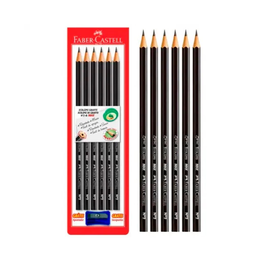 Kit lápis preto Hexagonal 06un + apontador - Faber Castell