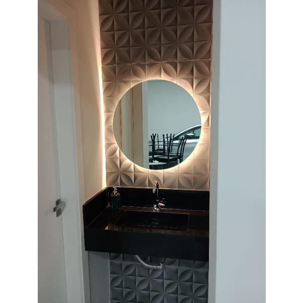 Espelho Redondo com Led Luz Círculo de Fogo Lapidado Médio/Grande Decorativo Tendência Salão Barbearia