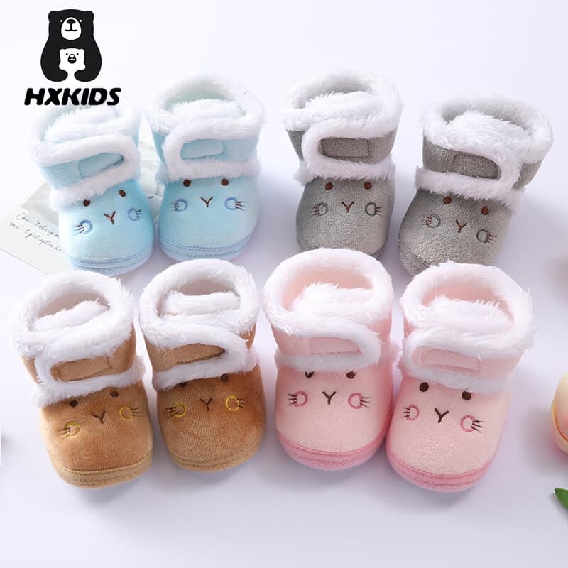 Botas De Inverno Com Sola Macia E Quente Para Recém-Nascidos Pelúcia Espessa Neve De Velcro Ajutável Sapatos De Criança De Colo