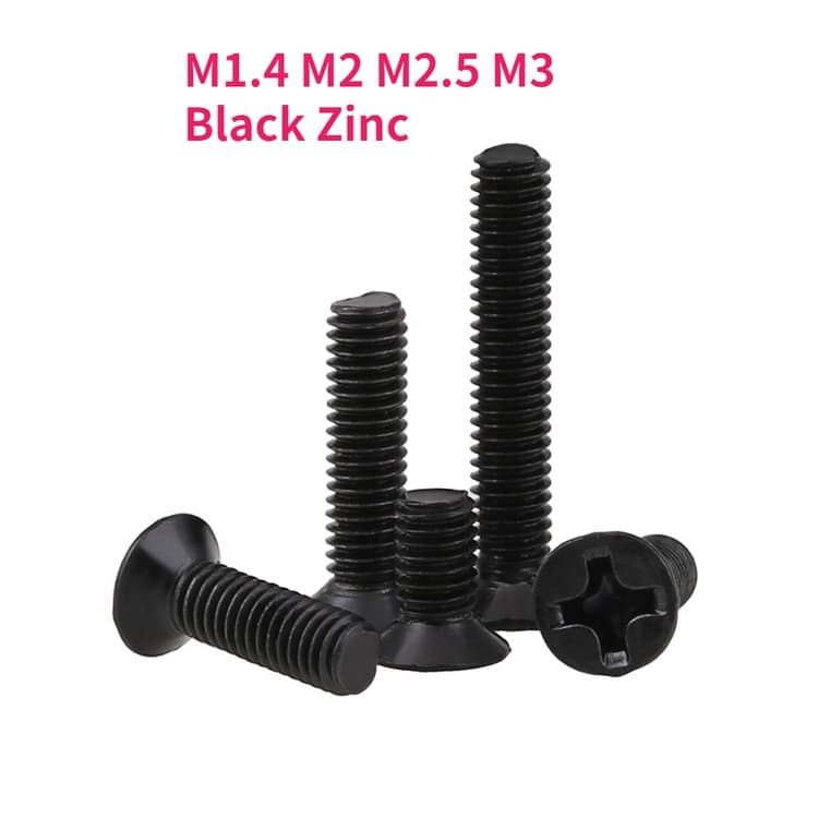 M1.4 M2 M2.5 M3 Parafusos De Cabeça De Zinco Preto Cruzada Plana Phillips