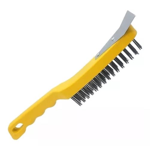 Escova De Aço 4 Fileiras Com Espátula Para Limpar Grelha