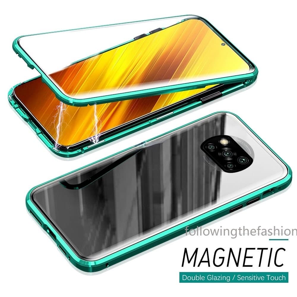 Para Xiaomi POCO X3 Pro NFC 4G F3 GT M4 M3 5G Caixa De Telefone Magnética Metal Vidro Temperado Dupla Face 360 ° Capa Dura À Prova De Choque Completa
