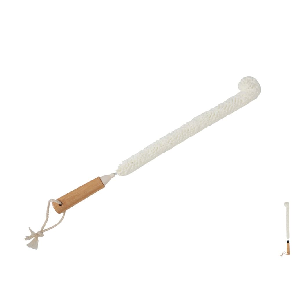 Escova Limpeza Flexível Comprida Jarras C/ Cabo De Bambu Natural Branco Ajustável Mamadeira Potes