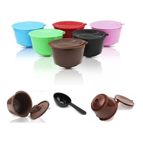 4 Cápsulas Reutilizável Dolce Gusto Coloridas Com Colher