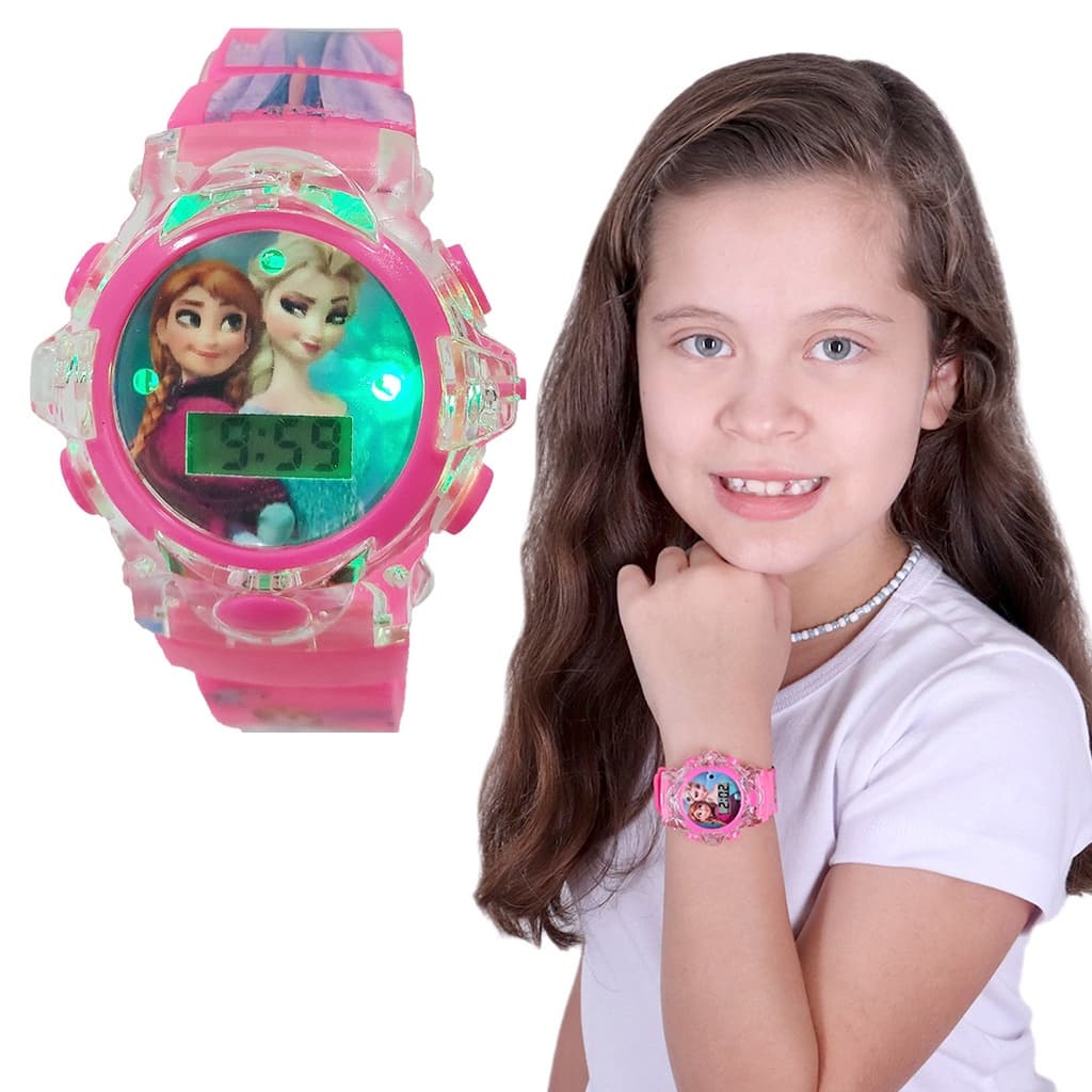 Relógio Frozen e Elza Infantil Digital Feminino Luz Led com toque Musical