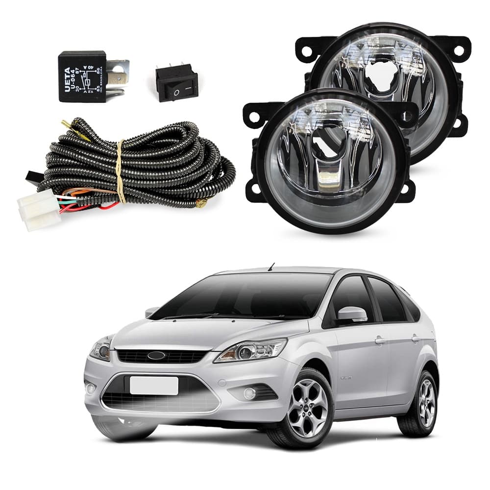 Kit Farol de Milha Focus 2009 a 2015 Farol Auxiliar de Carro Lente de Vidro Neblina Automotivo