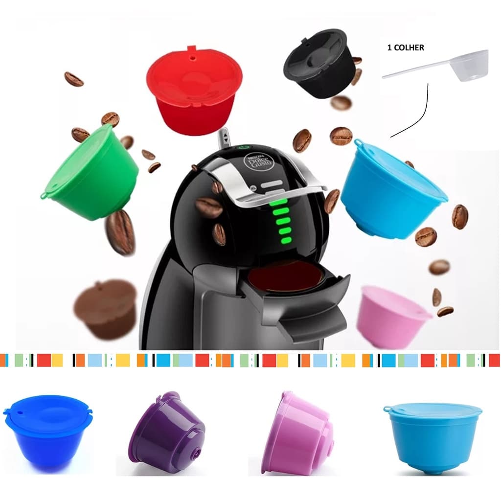3 Cápsulas Dolce Gusto Reutilizáveis  Recarregáveis Colorida